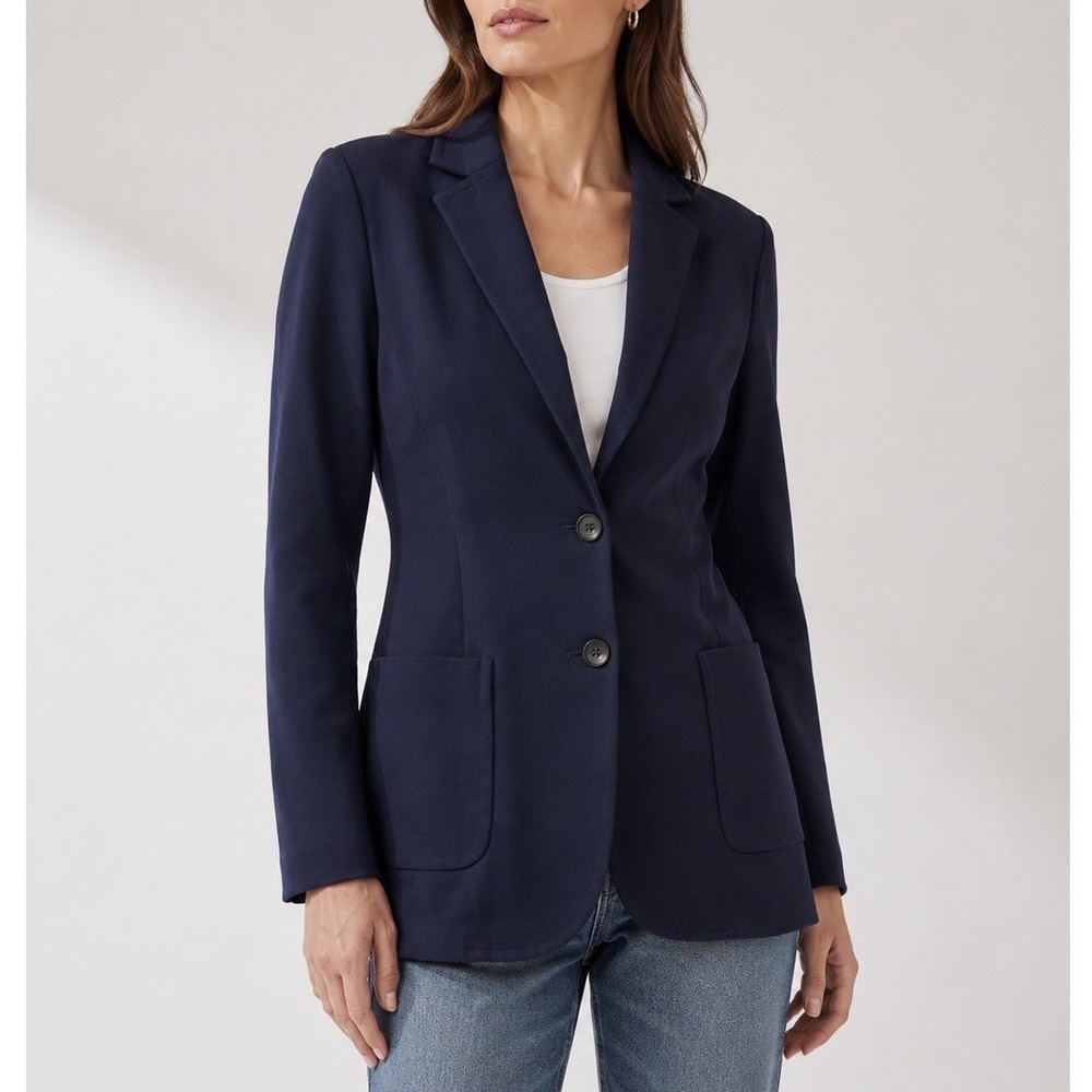 ATM Anthony Thomas Melillo Bonded Knit‎ Blazer XS Navy Blue Career Office AW5809